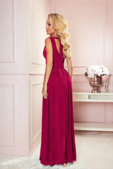 Numoco justine maxi long gown with neckline, leg slit and back tie  Adomoo